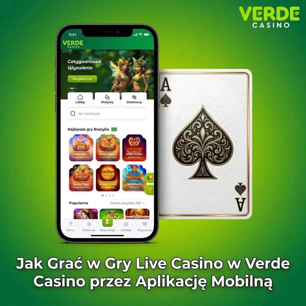 Gracz używający aplikacji mobilnej Verde Casino do gier live casino na smartfonie z iOS lub Android
