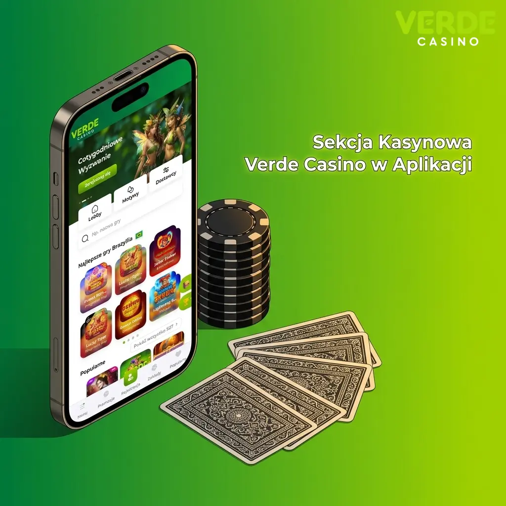 Sekcja kasynowa aplikacji Verde Casino z ponad 7000 grami HTML5 na urządzeniu mobilnym
