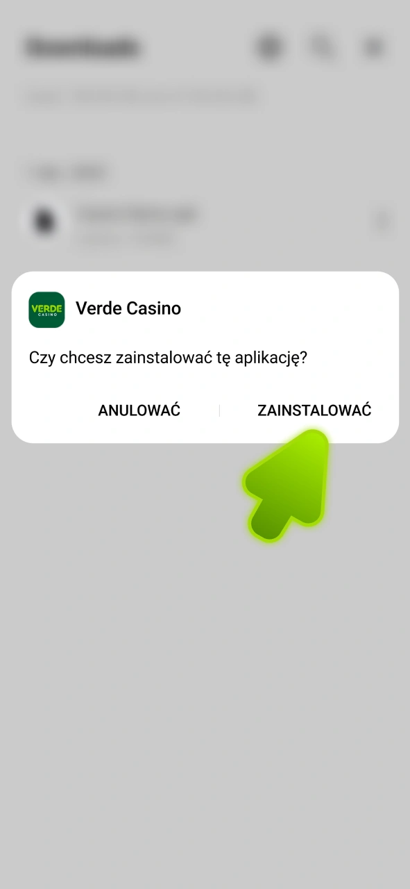 Zainstaluj pobraną aplikację Verde Casino na Androida.