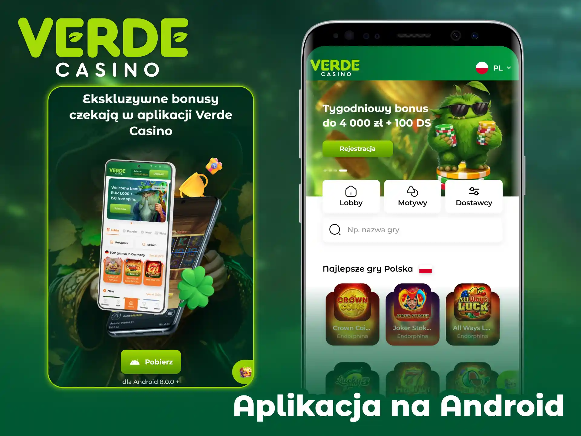Zainstaluj aplikację Verde Casino na Androidzie, aby grać w dowolnym czasie i miejscu.