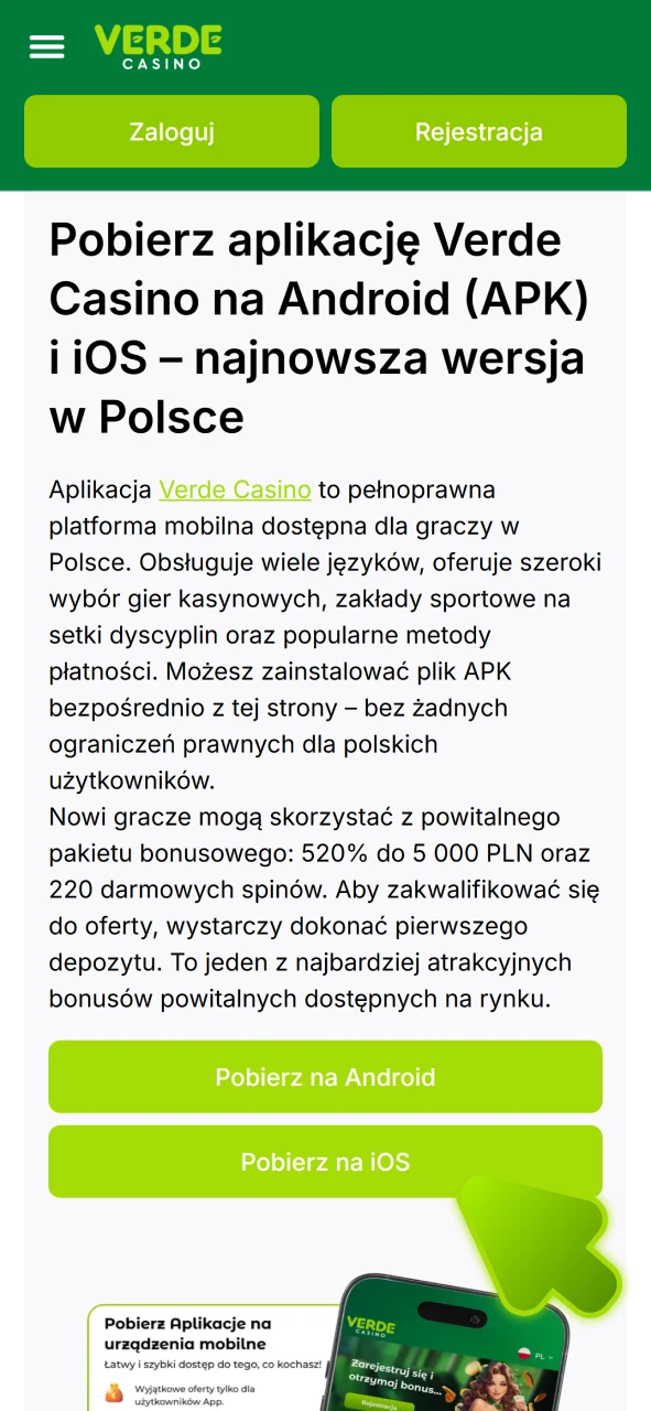 Kliknij ten przycisk, aby pobrać aplikację Verde Casino na iOS.