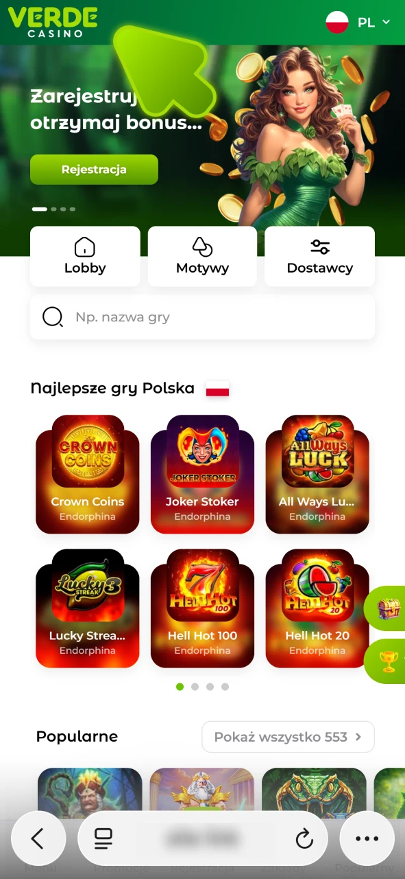 Otwórz Verde Casino w Safari, aby pobrać aplikację PWA na iOS.