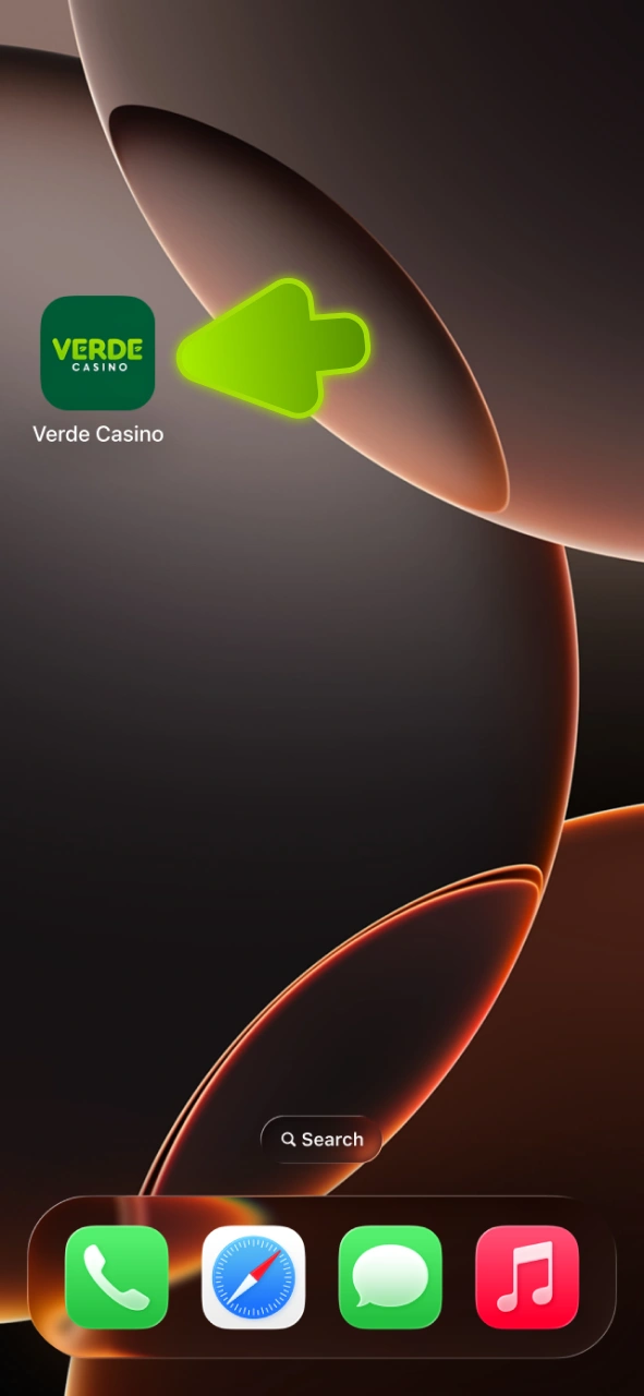 Otwórz aplikację Verde Casino PWA iOS.