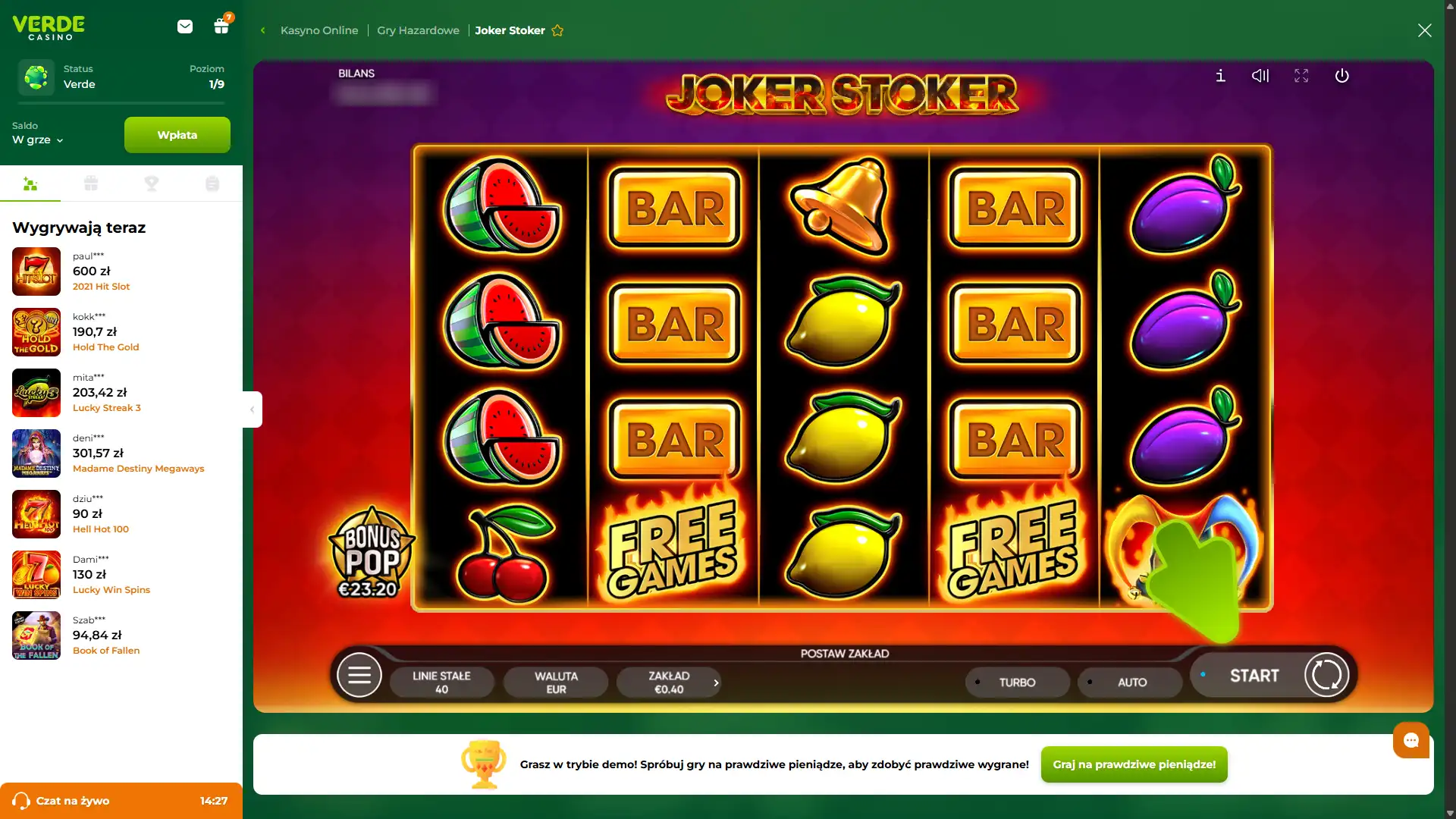 Zacznij wygrywać grając na slotach w Verde Casino.