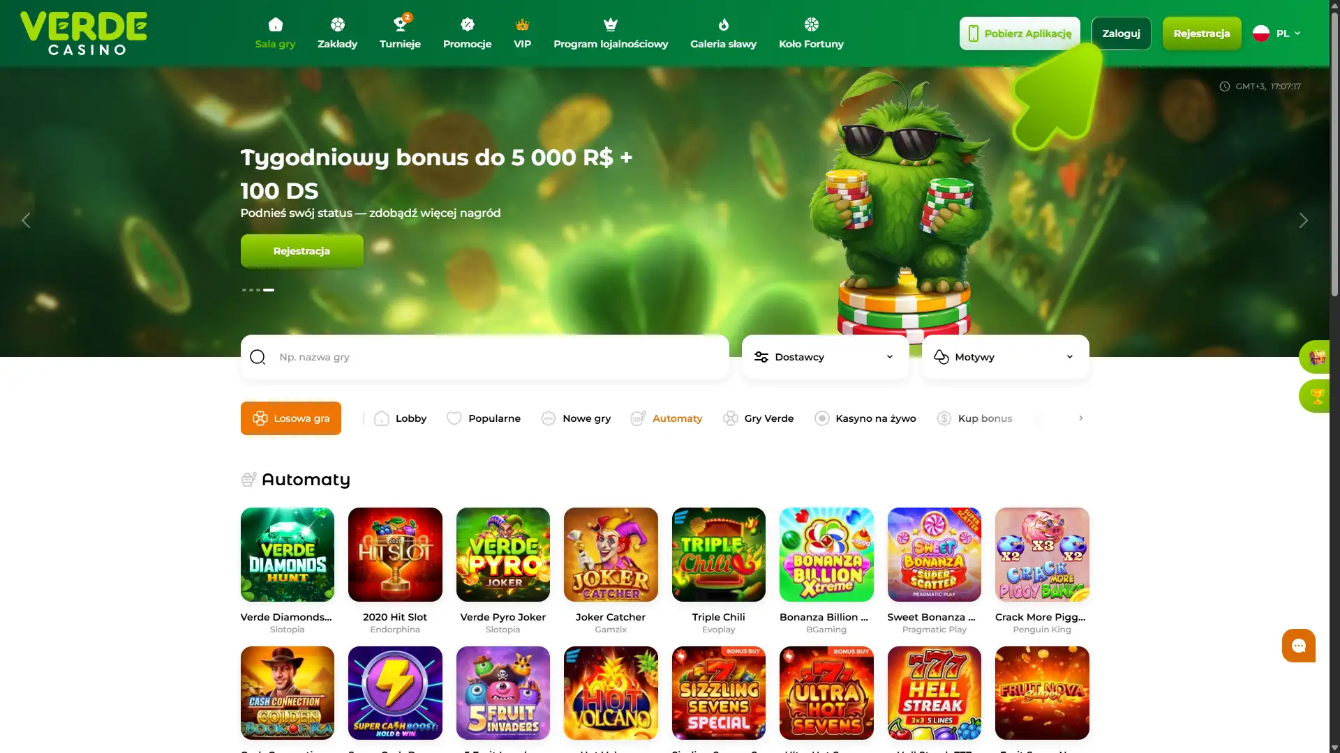 Zarejestruj się w Verde Casino i graj na automatach.