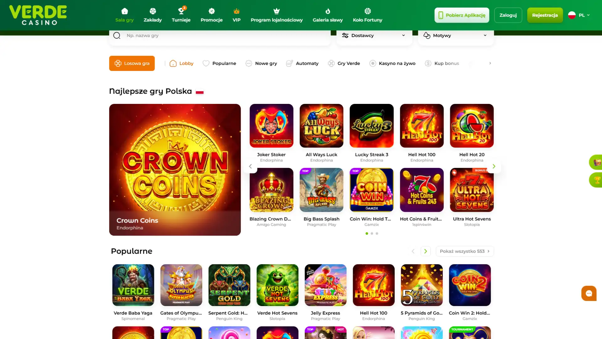 Zagraj w wiele gier kasynowych w Verde Casino.