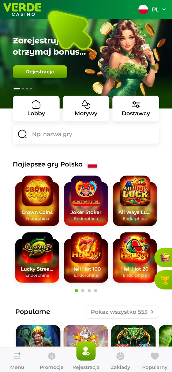 Otwórz stronę internetową Verde Casino, aby pobrać aplikację i się zarejestrować.